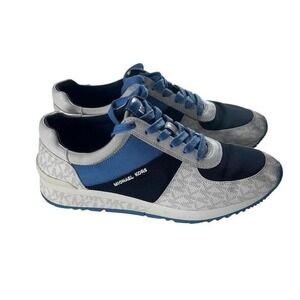 Michael Kors Allie Trainer Sneakers Womens Size 9M Blue Silver MK Logo Lace Up